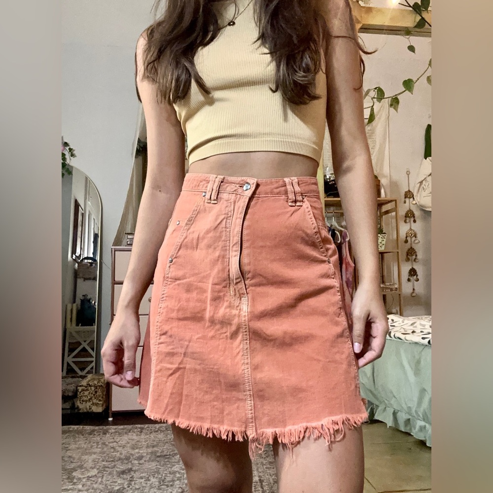 peach denim skirt